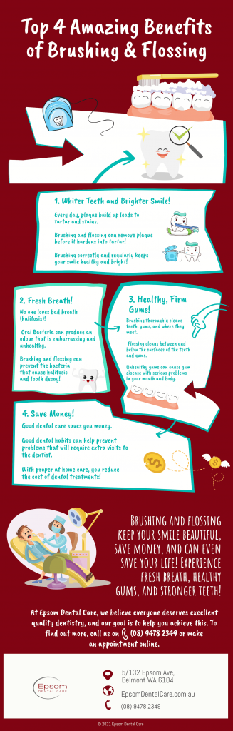 top 4 amazing benefits of brushing and flossing from epsom dental care infographic