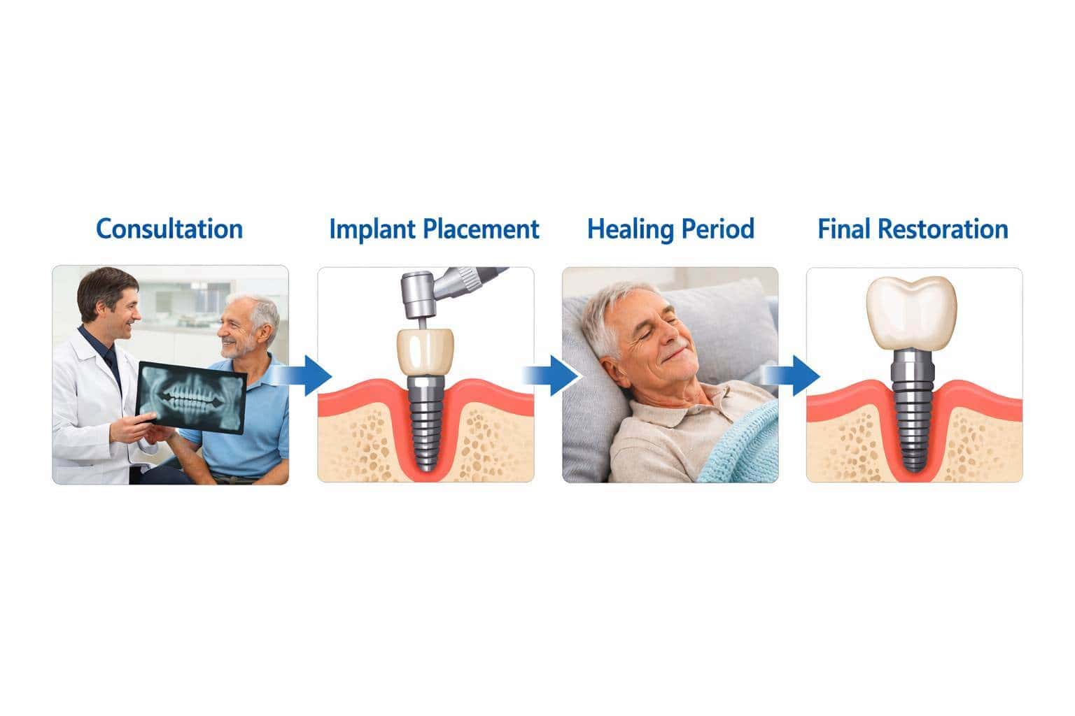 Step-by-step dental implant treatment process from consultation to final restoration in Belmont WA
